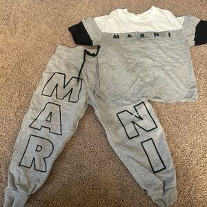 Marni Kids Gray and Black Logo Jogger Set 4T